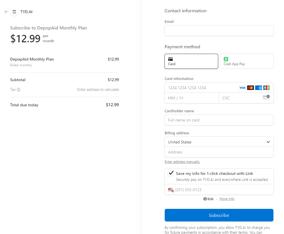 Stripe checkout page